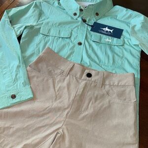 Lot of 2  Saltwater Boys Flagler Fish Performance Green Shirt & Abaco Shorts 6/8